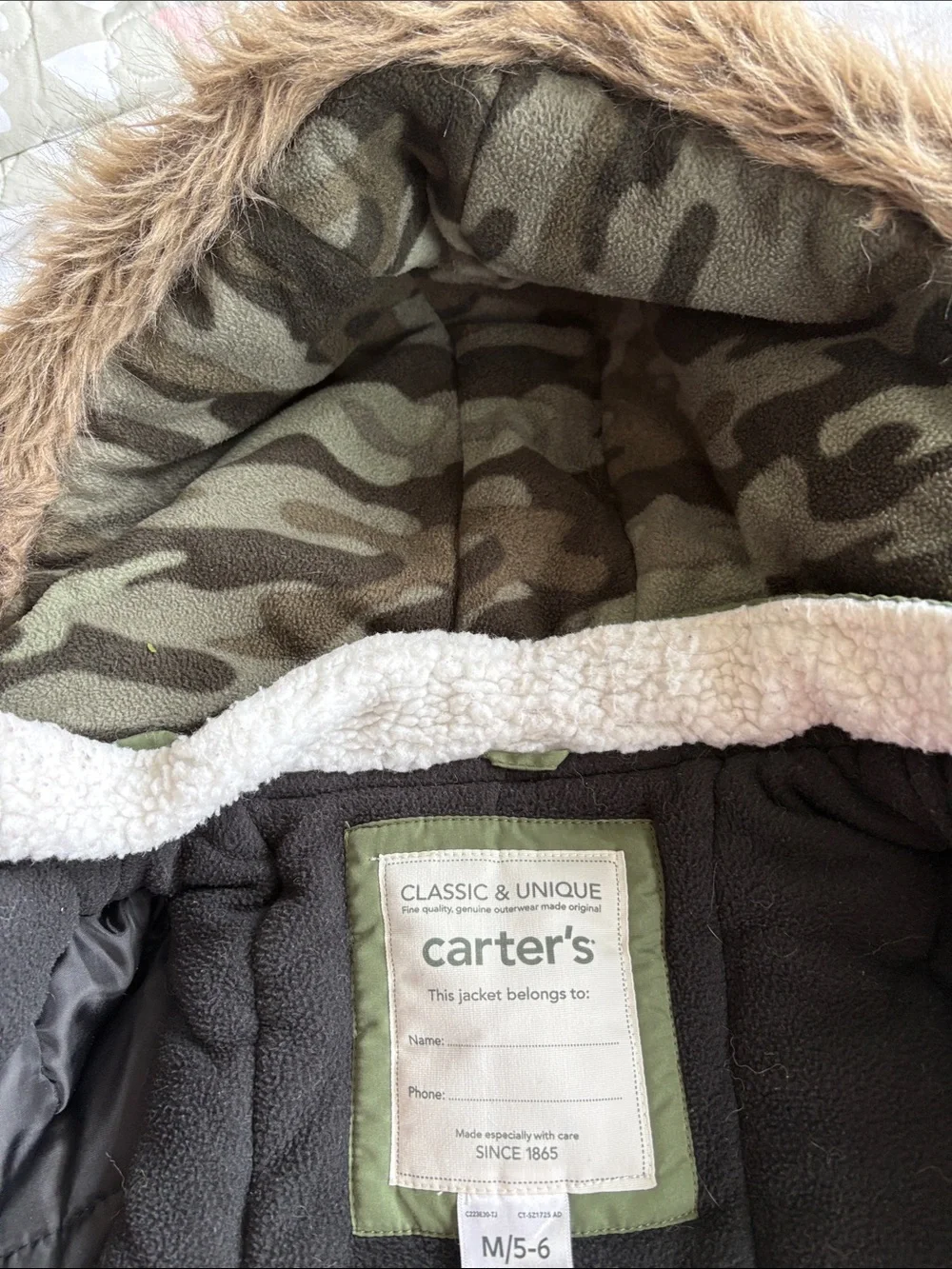 Carter's Olive Green Hooded Puffer Jacket with Faux Fur Trim size 5/6